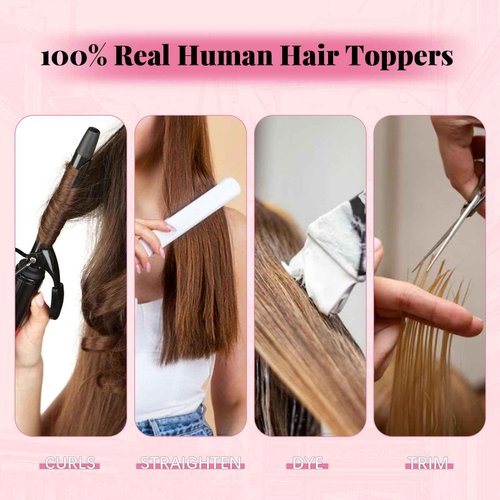 HappyNewHair Hair Toppers for Women Real Human Hair, Chocolate Brown 6x7inch Large Base 12inch Hair Pieces for Women with Thinning 55g 360°Cover Clip In Extensions Topper Add Volume (#4Toppers-12inch)