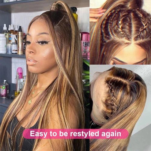 13X6 Highlight Lace Front Wig Human Hair Pre Plucked Ombre 4/27 Lace Front Wig Human Hair 180 Density Highlight Human Hair 32 Inch