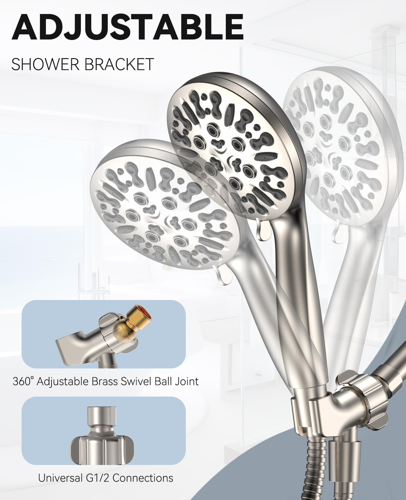 JDO Shower Head with Handheld, High Pressure Handheld Shower Head 9 Settings, Detachable Shower Head Set with Stainless Steel Hose and Shower Bracket (Brushed Nickel)
