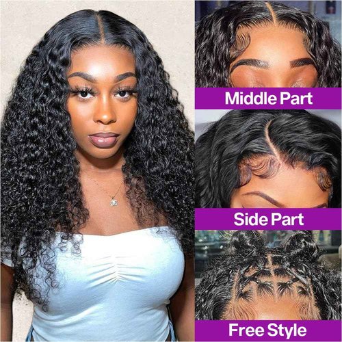 omswet Curly BOB Wig Human Hair 200 Density 5x5 HD Lace Closure Deep Wave Wigs for Black Women Glueless Wear and Go Pre Plucked Deep Wave Wet and Wavy Glueless Wigs Human Hair Natural Black 16 Inch