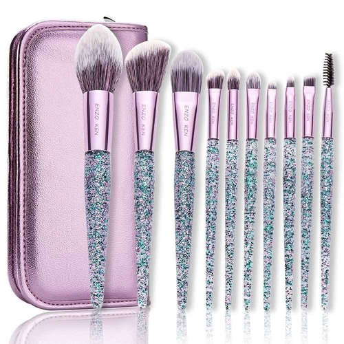 ENZO KEN Glitter Makeup Brushes Set with Case, Vegan Makeup Brush Set Professional, Colorful Cosmetic Brushes Makeup Set, Make up Brush Vegan, Make up Brushes Set Professional, Makeup Brush Set Vegan