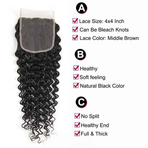 Aatifa Lace Rosa 9A Brazilian Virgin Hair Deep Wave 3 Bundles with Free Part Closure, lace closure 100% Unprocessed Natural Color Can Be Dyed and Bleached, (16/18/20+14 Inch)