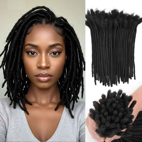 BUGUQI 100% Human Hair Dreadlock Extensions - Handmade Premium Remy Hair Locs 0.6cm Thick, 30 Strands/Pack Reusable for Crochet & Protective Styles (Natural Black)(0.6CM Width-1B, 8 Inch-30 Strands)