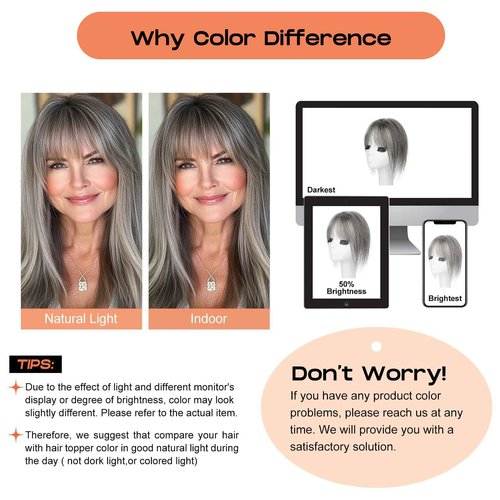 SEIKEA Hair Toppers for Women Real Human Hair, 10" Fluffy Natural Realistic 7x11CM Base Clip in Bangs with Wispy Bangs Hand-Tied Invisible Hairpieces for Thinning Hair Silver White