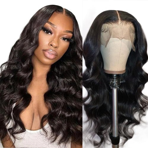 VIPbeauty Body Wave Human Hair 13x6x1 T-Part Ear-to-Ear Lace Front Wig Pre-Plucked with Baby Hair Natural Hairline 20 Inch 150% Density Glueless Natural Color Wig for Black Women