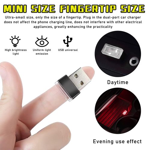 Augeny 4 PCS USB LED Car Interior Atmosphere Lamp, Plug-in USB Decor Night Light, Portable Auto Ambient Lighting Kit, Universal Vehicle Interior Accessories for Most Cars (Blue+Ice Blue+Red+Purple)