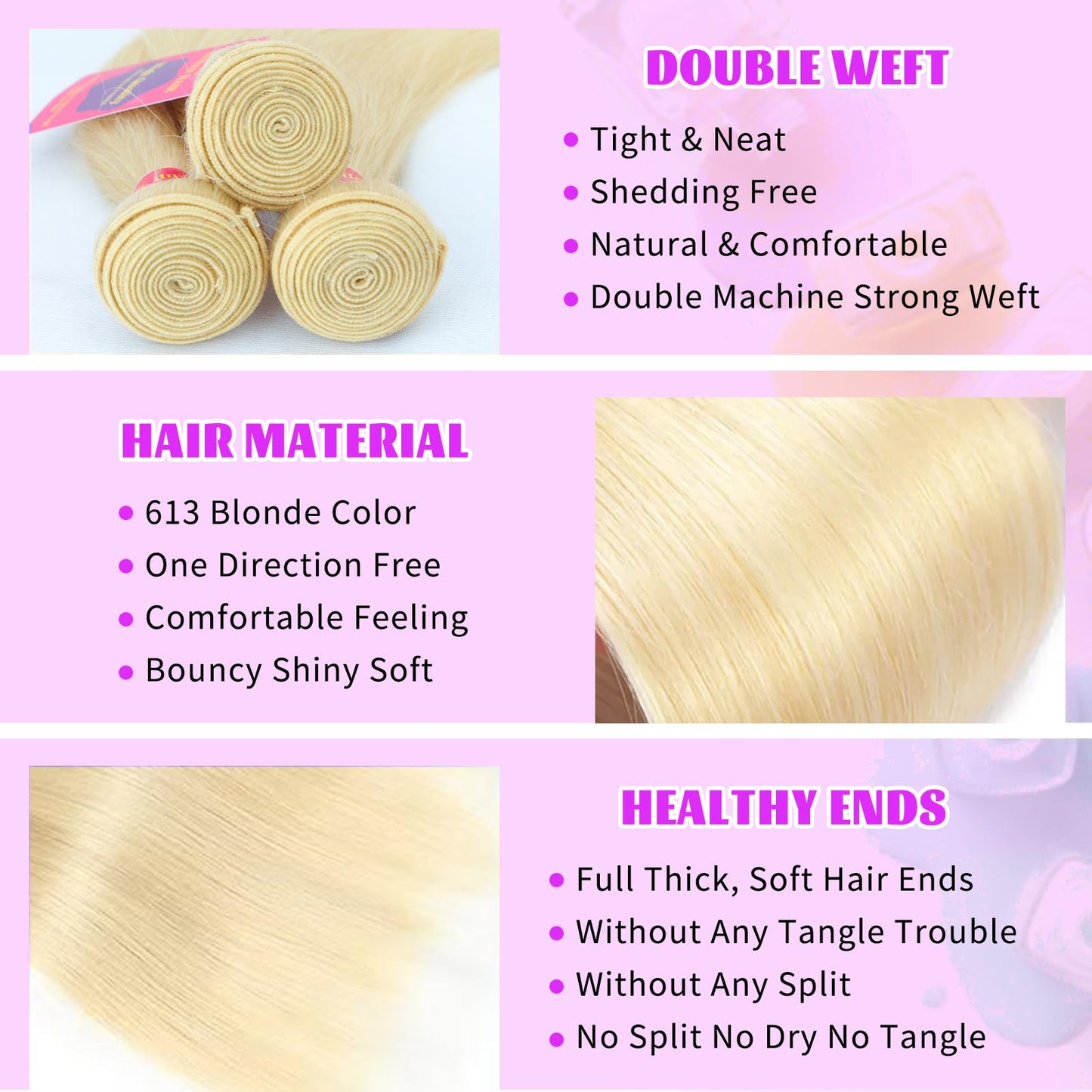 12A 613 Bundles Human Hair 18 20 22 Inch Blonde Bundles Human Hair 100% Unprocessed Brazilian Virgin Raw Weave Bundle 3 Bundle Blonde Straight Human Hair for Women
