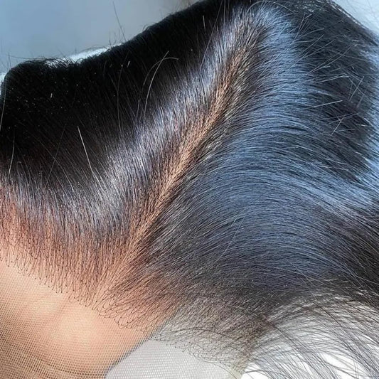 Grand Nature Lace Frontal Closure 13 x 4 Human Hair Straight Wave Pre Plucked Ear To Ear Lace Frontals With Bangs Baby Hair Knots Can Be Bleached (20", Light-brown Lace)