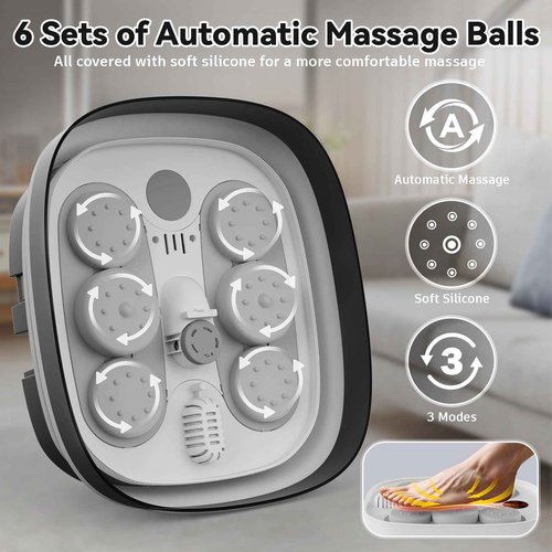 BEAUMOI Foot Spa Collapsible, Foot Bath Massager with Heat, Remote, Timer, and 24 Motorized Shiatsu Massage Balls, Foot Soaking Tub Supports Hot/Cold Water Soaking- BA03H