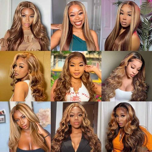 newnavatHoney Blonde Lace Front Wig Human Hair Glueless Wigs Human Hair Pre Plucked 13x4 HD Body Wave Lace Front Wigs 4/27 Colored Highlight Ombre Lace Front Wigs For Black Women Human Hair (28in)