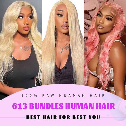 613 Bundles Blonde Bundles Human Hair Body Wave 16 18 20 Inch 100% Unprocessed 12A Grade Brazilian Virgin Hair 613 Body Wave Bundle Human Hair Extensions for Women