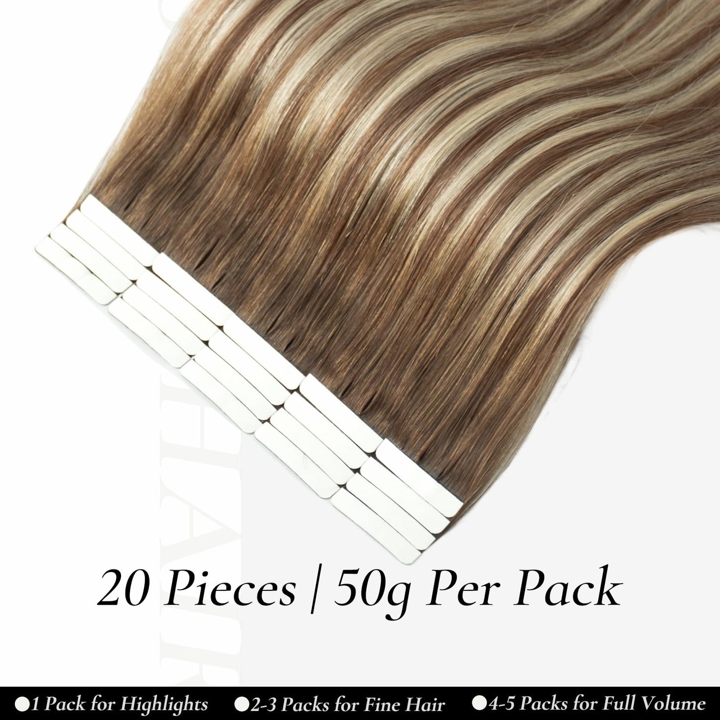 Hyssiet Tape in Hair Extensions Human Hair, 20pcs 50g 18 Inch Tape in Hair Extensions, Balayage Walnut Brown To Ash Brown Mix Light Blonde,Invisible Remy Silky Straight Real Natural Thick Human Hair