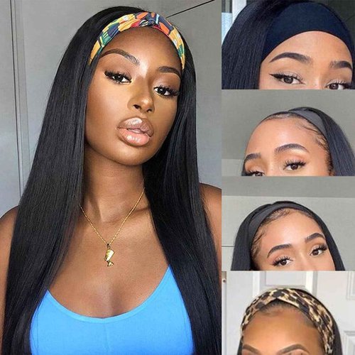 Headband Wig Straight Human Hair Wigs 26 Inch None Lace Front Wigs Glueless Wig 150% Density Brazilian Virgin Human Hair Headband Wigs for Black Women Glueless Human Hair Natural Color