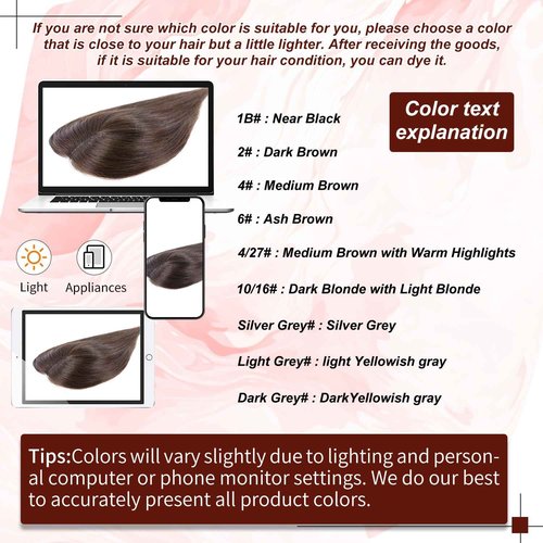 Uaismewow Hair Toppers for Women Real Human Hair 14inch Toppers for Thinning Hair 100% Remy HumanHiar Breathable Silk Base 4 Clips in HairPieces with Babyhair for Women Daily Wear #2 cover 4*4.8inch