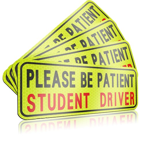BFXM 4 PCS Student Driver Sticker for Car, Magnetic Student Driver Signs for Car, Please Be Patient Funny Magnetics New Drivers Safety Warning Bumper Sticker Signs