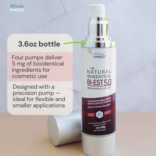 BIOLABS PRO Estro Cream BiEST 5.0 - Bioidentical Max Strength Solution - 5mg Per Dose - Three Month Supply - Luxury Bottle - 3.6oz