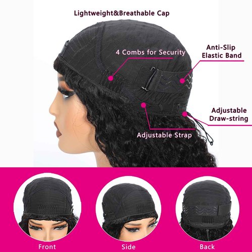 RUI MEI SI Half Wig Human Hair 200% Density Water Wave Glueless Wigs Human Hair 3 in 1 Drawstring Seamless Flip Over With Adjustable String Invisible Hairline Beginner Friendly Headband Wig 18 Inch