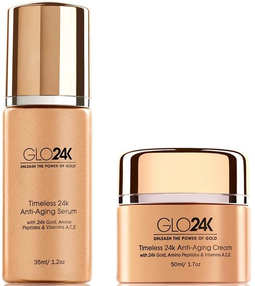 GLO24K Anti-Aging Cream and Serum with 24k Gold, Amino Peptides, Vitamins A, C, E