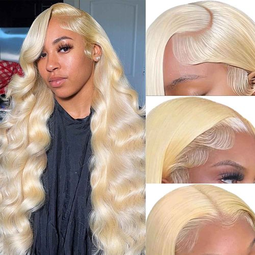 SIYUSI Blonde Wig Human Hair 22 Inch Body Wave Lace Frontal Wig 180% Density 13X4 HD Transparent Pre-Plucked with Baby Hair
