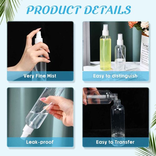 Tanlade 100 Pcs 8 oz Empty Spray Bottles with Pump Spray Cap Refillable Clear Plastic Misting Bottles Fine Mist Bottle for Hair Essential Oils Beauty Products Cleaning Travel(White)