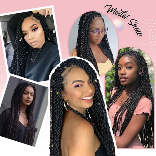 QUISDUIS Senegal Twist Wigs, 36 "360° HD Full Single-layer Lace Two Braid Wigs for Black Women Square Knotless 2 Braid Wig with Baby Hair Handmade Synthetic Hair Blended Lace Front Wig Natural Black