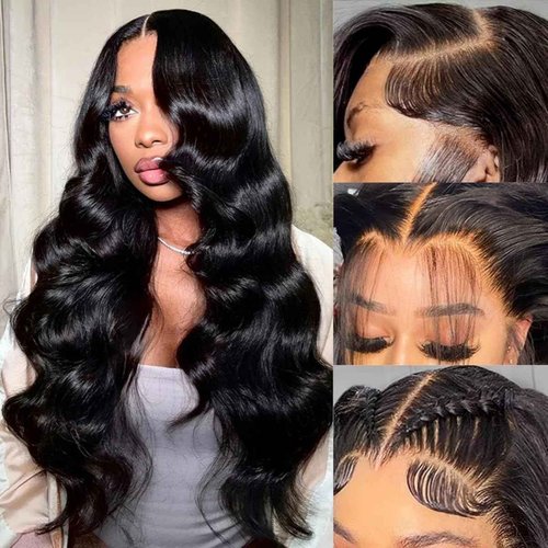 Hoisali Body Wave HD Lace Front Wigs Human Hair Pre Plucked 220% Density 13x6 Lace Front Wigs Human Hair Glueless Frontal Wigs Human Hair Pre Plucked Bleached Knots with Baby Natural Color 26 Inch