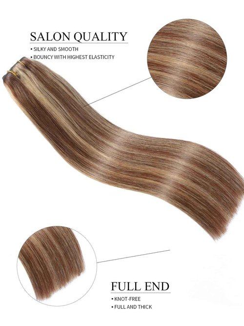 Seamless Clip in Hair Extensions Real Human Hair 8pcs/105g Straight Hair Extensions Clip ins for Women Brazilian 100% Full Virgin Human Hair(20 inch #4P/27)