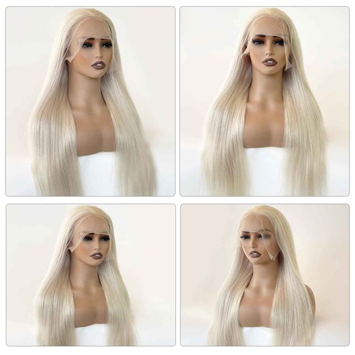 Platinum Blonde Lace Front Wig Human Hair Blonde 13x6 HD Transparent Lace Frontal Wigs Human Hair Pre Plucked 180% Density Glueless Wigs Remy Hair 6 Inch Deep Parting Brazilian Virgin Hair Wig 20 Inch
