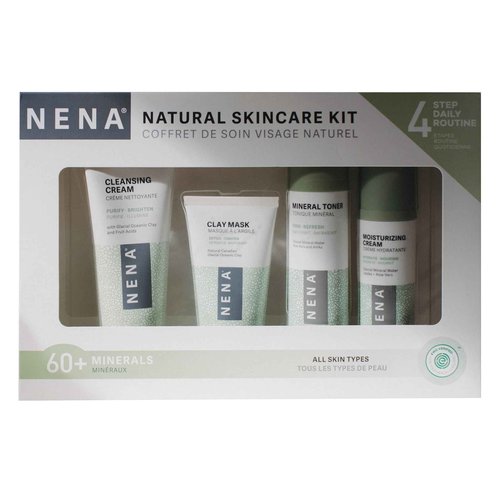 NENA Skincare Natural Skincare Kit - Cleansing Cream Face Wash - Clay Mask for Face - Mineral Hydrating Toner - Moisturizing Cream - Vegan - 4 Pc