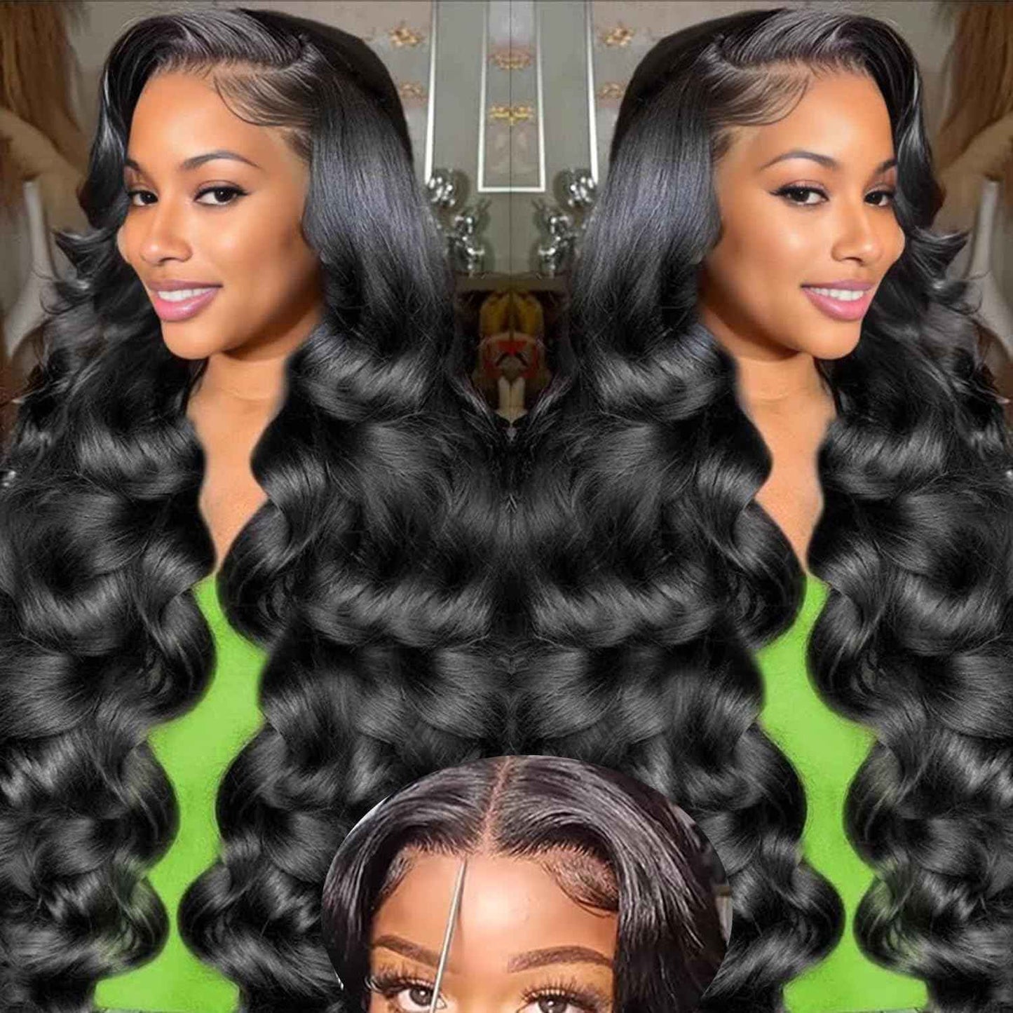 32Inch Wear and Go Glueless Wigs Human Hair Pre Cut 7x5 Black Body Wave Lace Front Wigs Human Hair 200% Density Bye Bye Knots Wigs