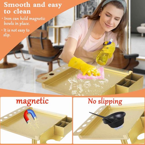 Salon Señor Multi-Function Salon Tray,Extension Hair Cart,Hairstylist Rolling Cart with Storage Platform and Hair Separator Stand,Gold