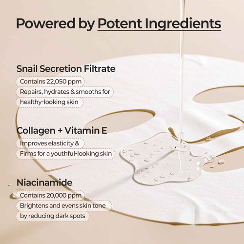 MOTHER MADE Glowing Glass Skin Hydrating Snail Deep Collagen Face Masks Set of 20 EA, with Niacinamide 2%, Vitamin E, Facial Mask for Dry, Sensitive Skin, Self Care, Korean Skincare