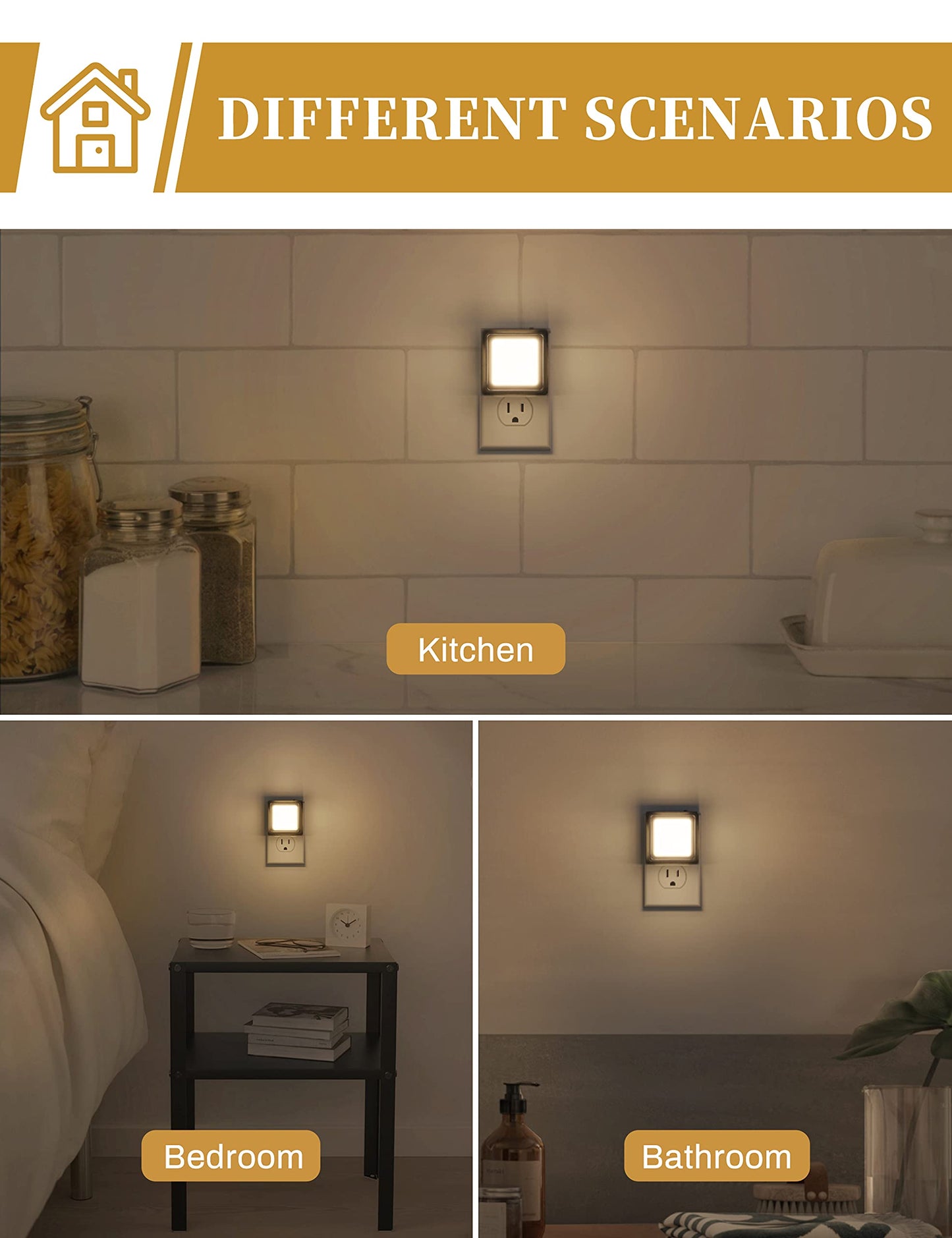 LED Night Light, DORESshop Night Lights Plug Into Wall [4 Pack] with Dusk-to-Dawn Sensor, Dimmable Nightlights, Adjustable Brightness for Bathroom, Hallway, Bedroom,Kids Room,Stairway,Soft White 3000K
