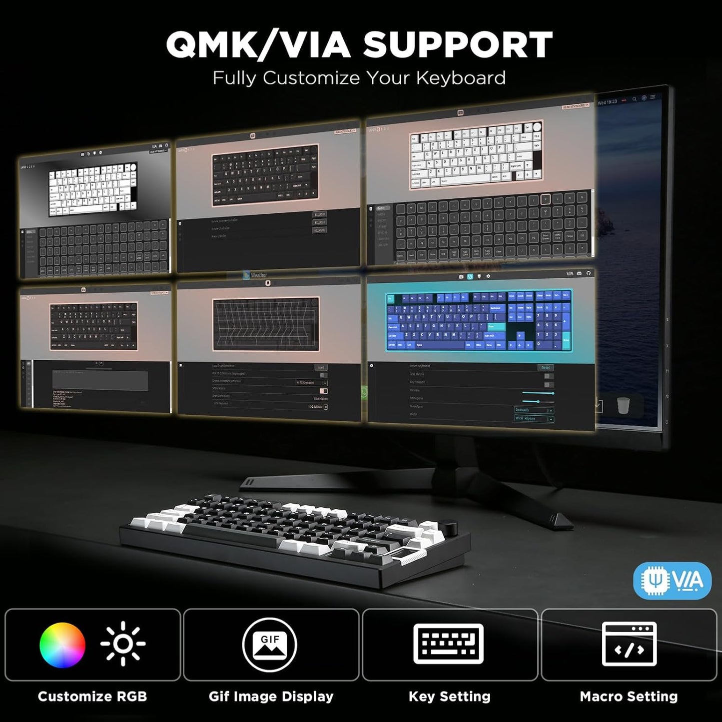 YUNZII AL80 Wireless Mechanical Keyboard,Full Aluminum CNC, Smart LCD Display,Hot Swappable Gasket Mount 75% Layout with Knob,BT/2.4G/USB-C,QMK/VIA Support for Win/Mac (Silver, Gateron Zero Switch)