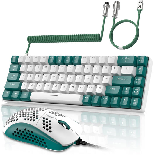 ZIYOU LANG RK-T8PR0 Wired 65% Mechanical Gaming Keyboard and Mouse Combo with RGB LED Backlit Anti-ghosting TKL Mini 68 Key Coiled C to A Cable Tactile Blue Switch for PS4 PS5 Xbox PC Mac Gamer(Green)