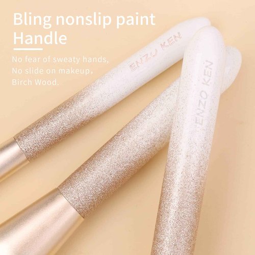 ENZO KEN Natural Hair Makeup Brush Set Professional, Fox Hair Makeup Brushes Set with Case, Glitter Make up Brushes Set Professional, Natural Makeup Brushes, Natural Bristle Makeup Brush - ORRA, White