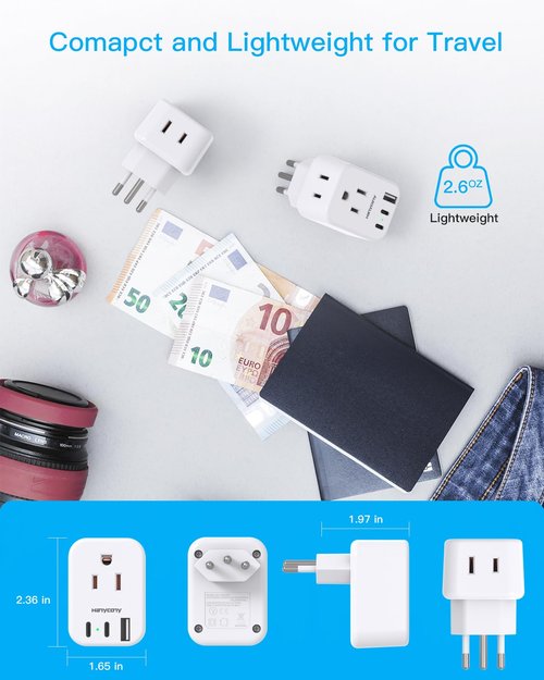 Brazil Power Adapter, HANYCONY Type N Plug Adapter with 2 Outlets 3 USB Ports (2 USB C), Travel Adapter for US to Brazil Brazilian Brasil