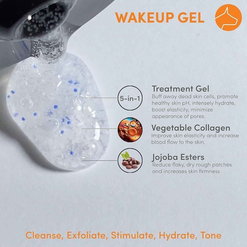 Dogface Essentials Kit Plus Technobrush & Wakeup Gel Cleanser Men’s Red Light Electric Facial Brush with Silicone Bristles to Exfoliate, Cleanse, Hydrate & Tone Skin Daily – Free Shower Caddy 5.3oz