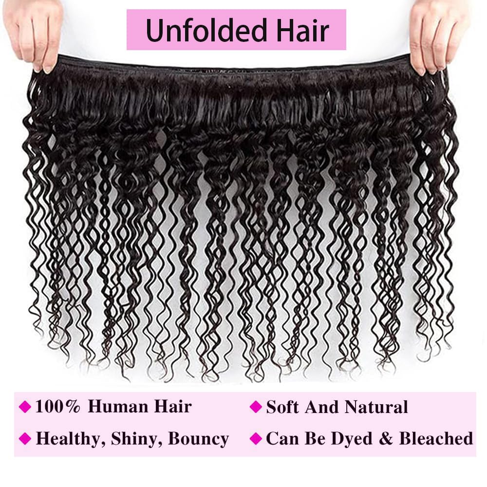12A Deep Wave Bundles Human Hair 20 22 24 Inch 100% Unprocessed Brazilian Virgin Deep Curly Human Hair 3 Bundles Wet and Wavy Double Weft Deep Wavy Hair Extensions Real Human Hair Natural Black