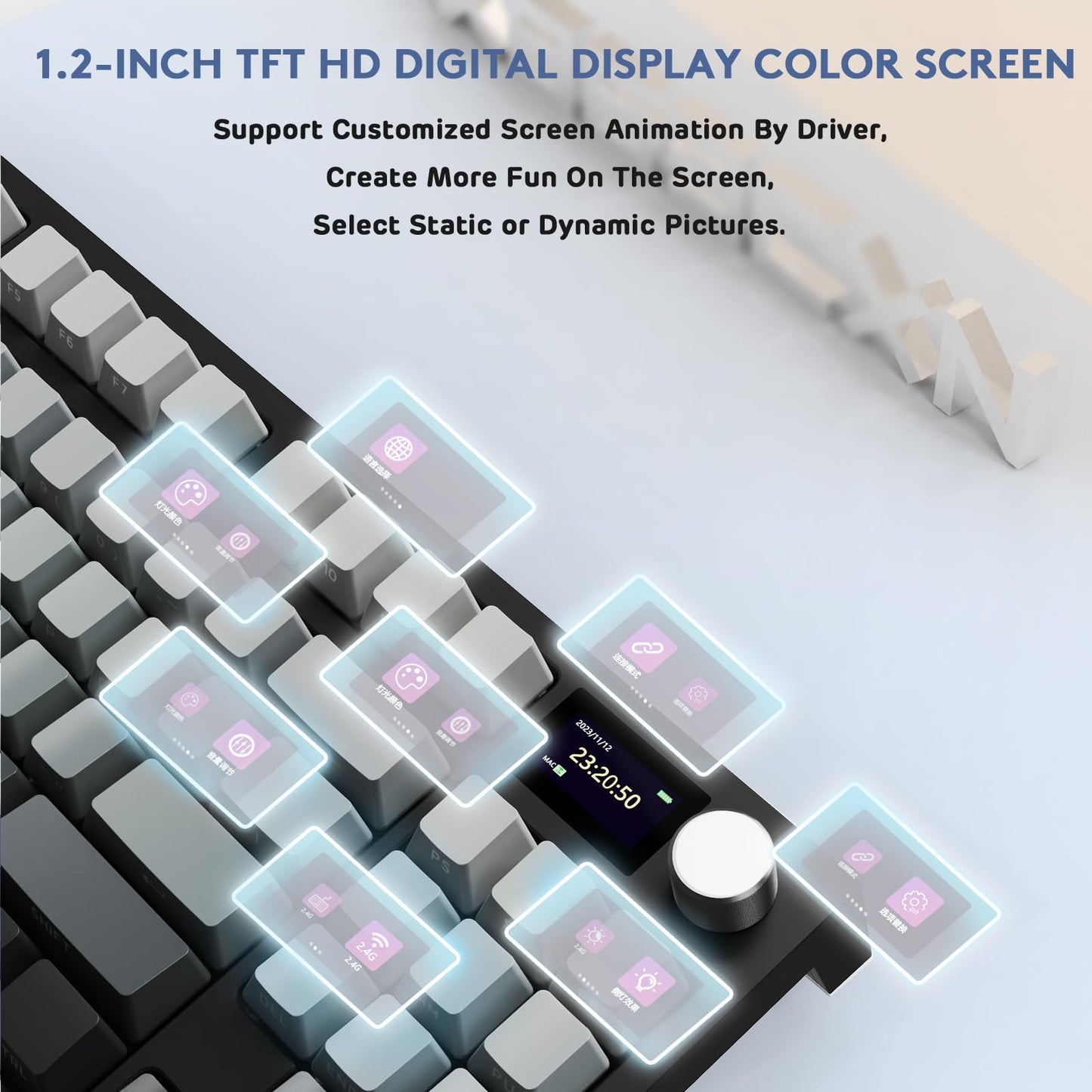 RK86 RGB 75% Wireless Gasket Mechanical Keyboard,Triple Mode Bluetooth5.0/2.4G/USB-C 82 Keys Hot Swappable Gaming Keyboard 4000 mAH Battery w/Knob & 1.2'' HD OLED Display,Custom Linear Switches