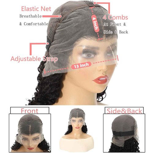 JFOOHD Water Wave Lace Front Wigs Human Hair 13x4 HD Transparent Lace Frontal Wigs Human Hair Pre Plucked 180% Density Water Wave Wig for Black Women Natural Color 20 Inch