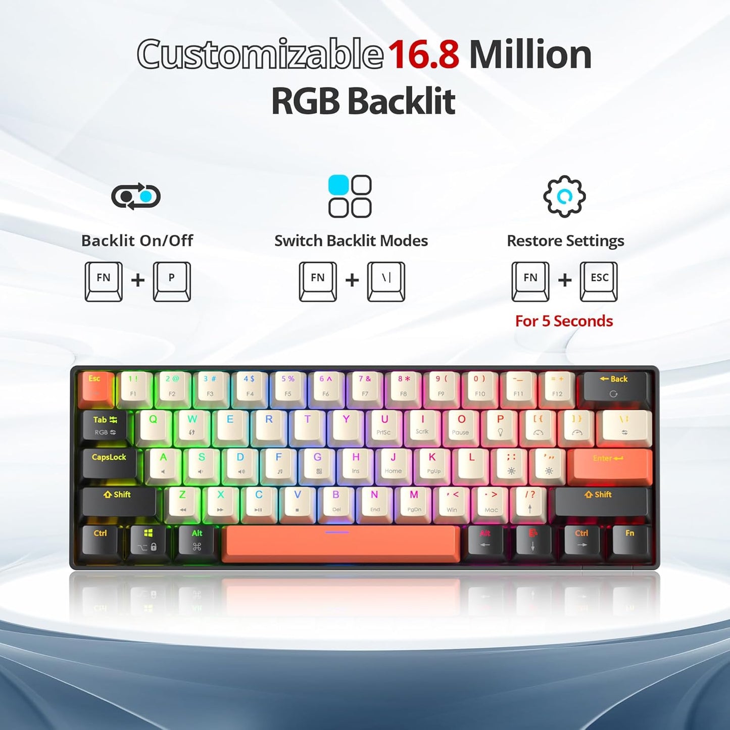 60 Percent Gaming Keyboard Mechanical with Linear Red Switch, 65% Wired Ultra-Compact Mini Keyboard Rainbow with PBT Keycaps for Ps4/Ps5/Xbox(68 MonsterB)