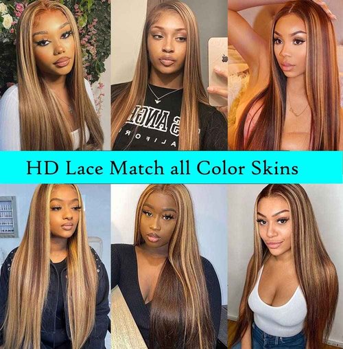 XFMF Straight Lace Front Wigs, 13x4 HD Transparent Straight Lace Frontal Wigs Human Hair with Baby Hair 180% Density Bleached Knots Virgin Glueless Human Hair Wigs (4-27, 26 inch)