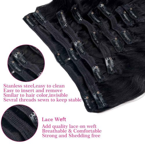 Body Wave Brazilian Clip in Hair Extensions Human Hair 8Pcs Remy Hair Extensions Clip ins for Black Women with 18Clips 120g (20inch, Natural Black)