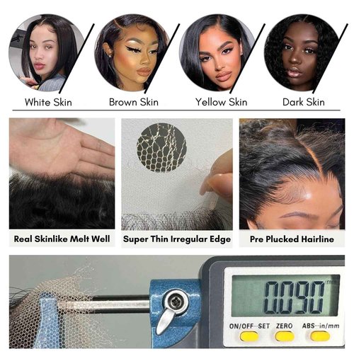 AUROO Water Wave 4x4 SKINLIKE Real HD Lace Closure Only Single Knot Human Hair 18 In,12A Virgin 0.09 mm Ultra-thin Invisible Wet n Wavy Curly Swiss HD Lace Closure Pre Plucked Free Part Natural Black