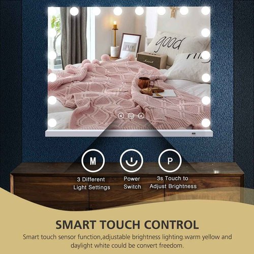 DIDIDADA Hollywood Makeup Vanity Mirror with Lights 32 x 24 Inch 18 Pcs LED Extra Large Hollywood Vanity Lighted Makeup Mirrors X10 Magnifier USB 3 Color Makeup Desk Tabletop Vanity Make up Mirrors