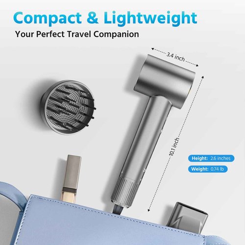 High Speed Hair Dryer 160000 RPM - Quiet Ionic Blow Dryer with Magnetic Diffuser & Concentrator, Fast Drying, Lightweight, Smart Thermo-Control, 500 Million Negative Ions for Home, Travel & Salon