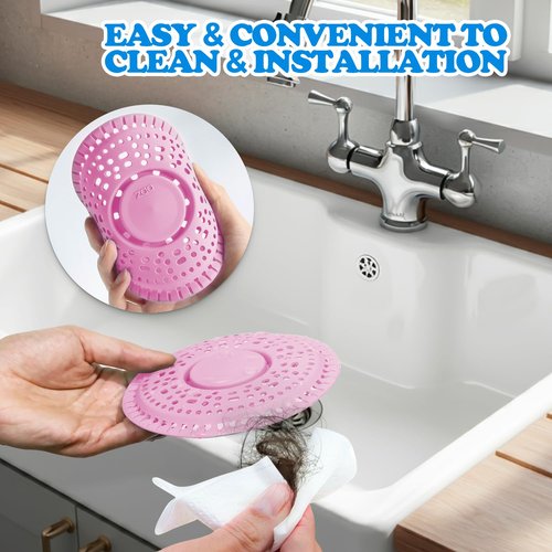 zaa Shower Drain Hair Catcher, Upgraded 2Pack Premium Silicone Drain Protector & Shower Drain Cover for Regular Floor Drains of Shower Room, Bathroom, Pink