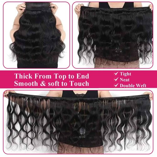 12A Human Hair Bundles Body Wave Bundles Human Hair 18 20 22 Inch 100% Unprocessed Brazilian Virgin Hair Body Wave 3 Bundles Deals Real Human Hair Extensions For Black Women Natural Black