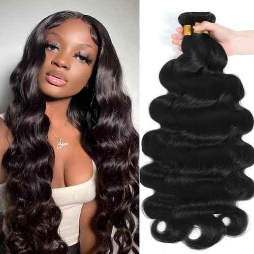 Fabimiya Body Wave Bundles Human Hair Natural Black Unprocessed Brazilian Virgin Hair Wave Bundles Natural Black Human Hair Quick 11A Weave Hair Extension